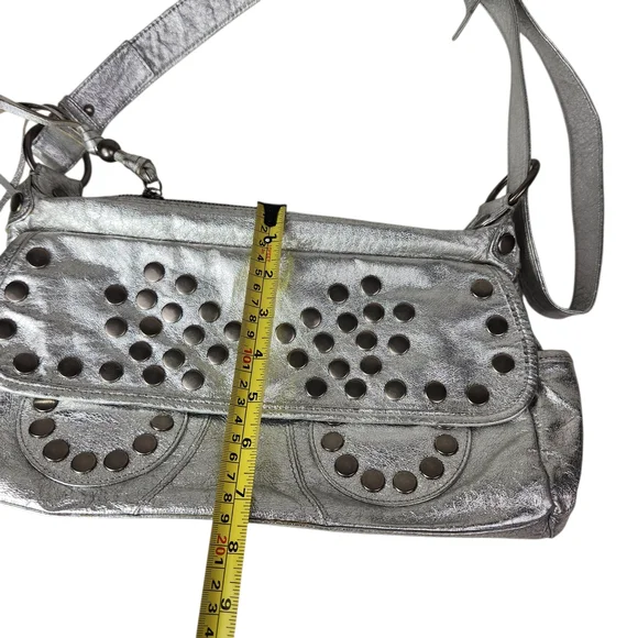 Steve Madden Vegan Silver Metallic Studded Purse Shoulder Bag Y2K Punk Medium - Picture 14 of 16